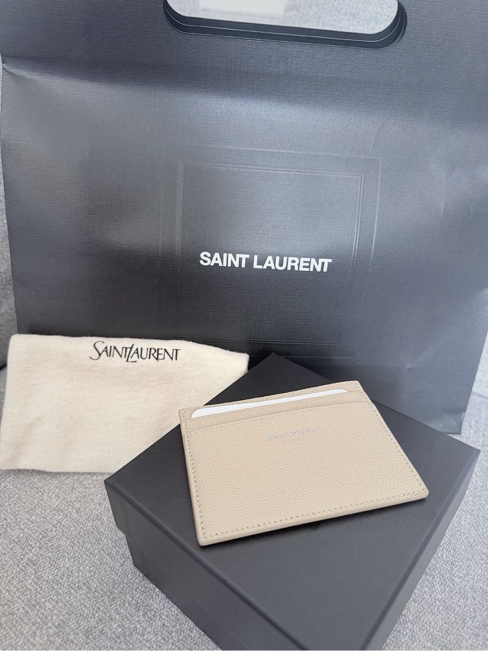 [NEW with BOX] Saint Laurent Beige Leather Card Holder - Picture 6 of 6